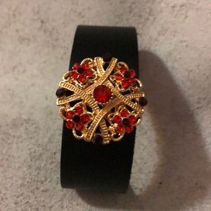 Handmade Black Leather Cuff with Rhinestones‎